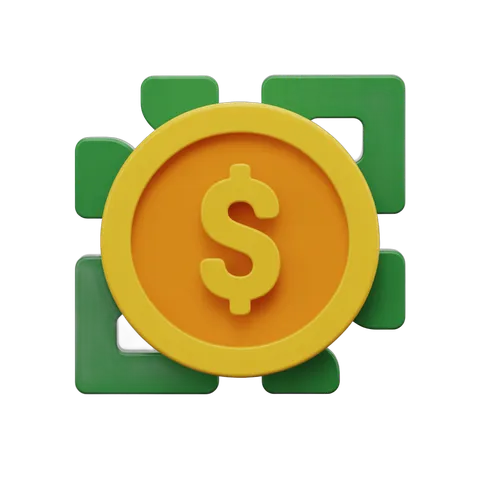 Bright yellow dollar sign coin surrounded by green puzzle pieces isolated clipart for business finance graphics PNG