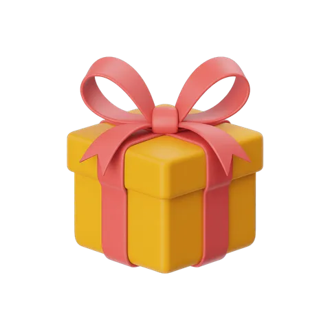 Bright yellow gift box with pink ribbon for birthday celebration and party decoration PNG