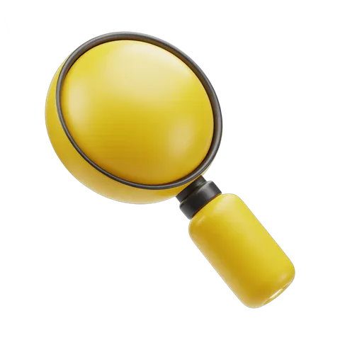 Bright yellow magnifying glass icon for search, investigation, and detail inspection in presentations and graphics PNG