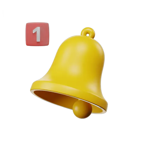 Bright yellow notification bell icon for alerts, reminders, and event announcements with transparent background PNG