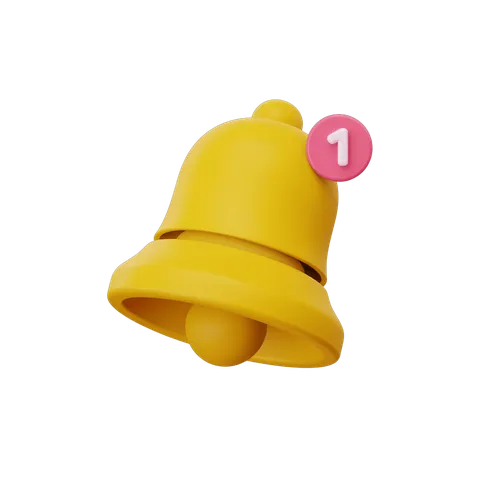 Bright yellow notification bell icon number one isolated graphic element for alerts and rankings PNG