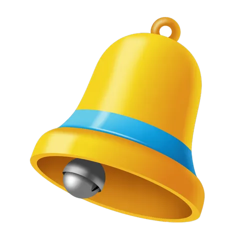 Bright yellow notification bell with blue band for alerts and alerts icons in digital designs PNG