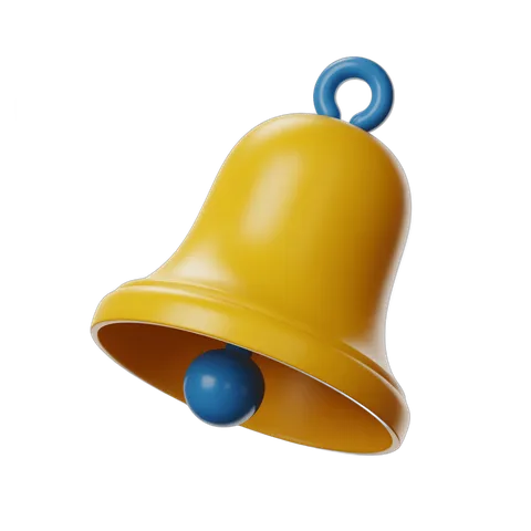 Bright yellow notification bell with blue clapper for alerts and alerts icons in digital designs PNG