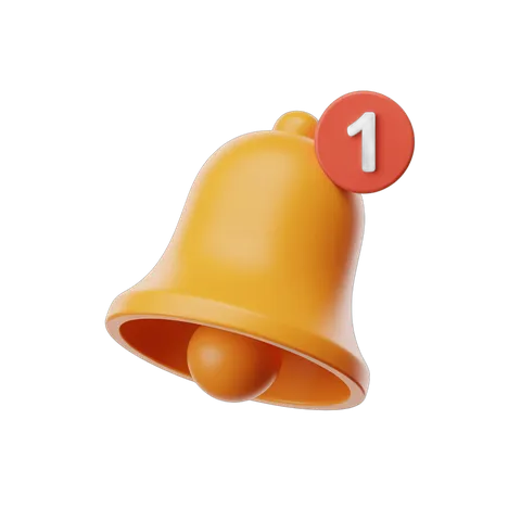 Bright yellow notification bell with number one badge for ranking and achievement alerts PNG