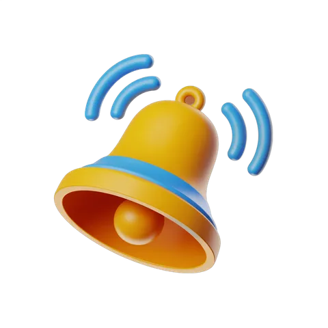 Bright yellow notification bell with sound waves for alerts and alerts in modern designs PNG