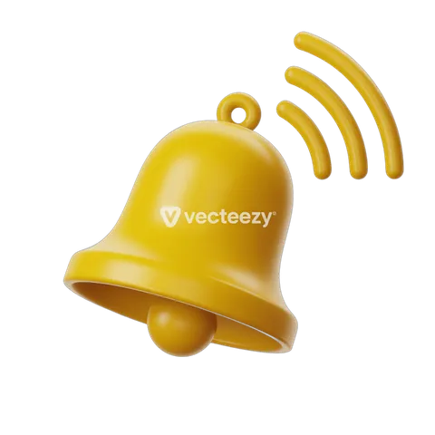 Bright yellow notification bell with sound waves for alerts and alerts graphic design PNG