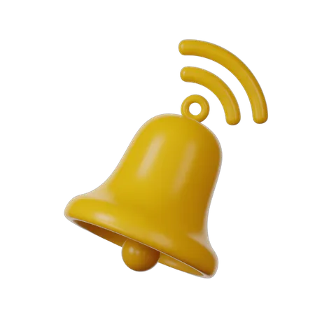 Bright yellow notification bell with wireless signal waves isolated graphic element for alerts and alerts icons PNG