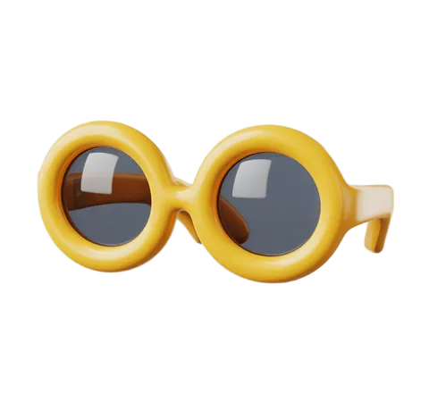 Bright yellow retro round sunglasses clipart for summer fashion and branding designs PNG