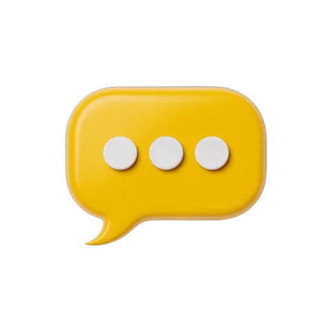 Bright yellow speech bubble graphic with three dots for conversation or chat design PNG