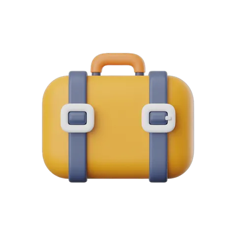 Bright yellow suitcase with gray straps isolated clipart for travel and vacation graphics PNG