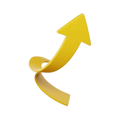 Bright yellow upward curved arrow isolated clipart for presentations and business graphics PNG