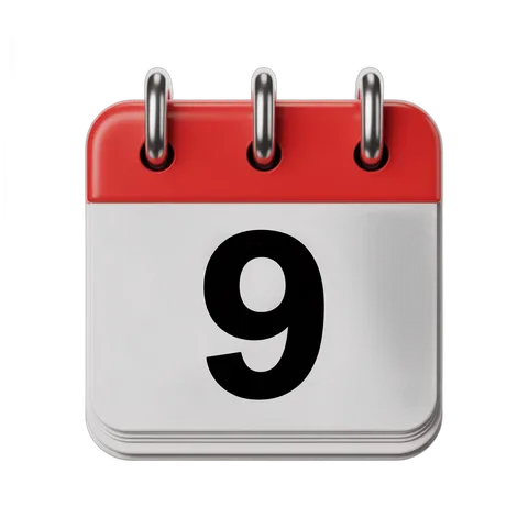 Calendar page showing number nine for scheduling planning and event organization designs PNG
