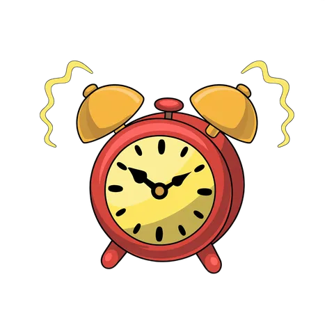 Cartoon alarm clock with bells ringing isolated transparent background clipart graphic element PNG