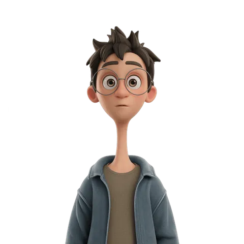Cartoon boy character with glasses looking surprised for presentations and digital illustrations PNG