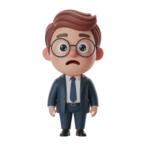 Cartoon businessman with glasses looking surprised or confused for presentations and business graphics PNG