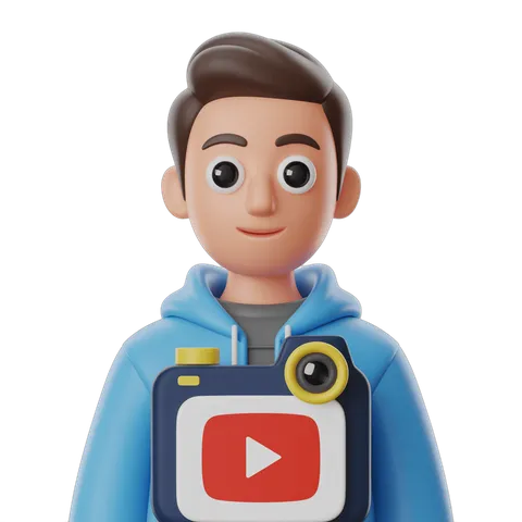 Cartoon character with youtube logo camera for social media content creators and influencers PNG