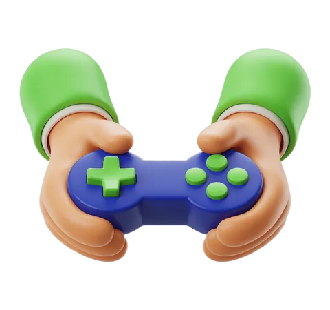 Cartoon hands holding colorful video game controller for kids educational apps and mobile games PNG