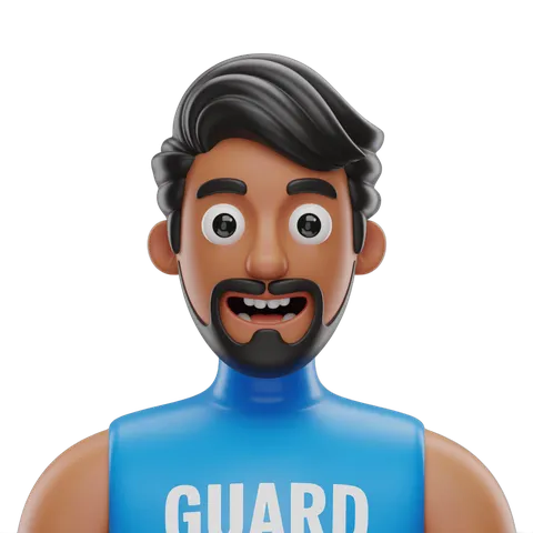 Cartoon lifeguard character with surprised expression wearing guard uniform isolated on transparent background PNG