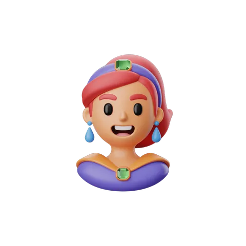 Cartoon princess character with colorful hair and earrings isolated clipart for children illustrations PNG