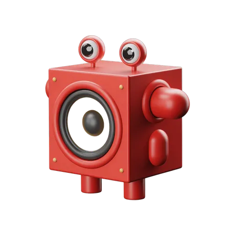 Cartoon robot speaker with eyes and knobs isolated transparent background clipart PNG