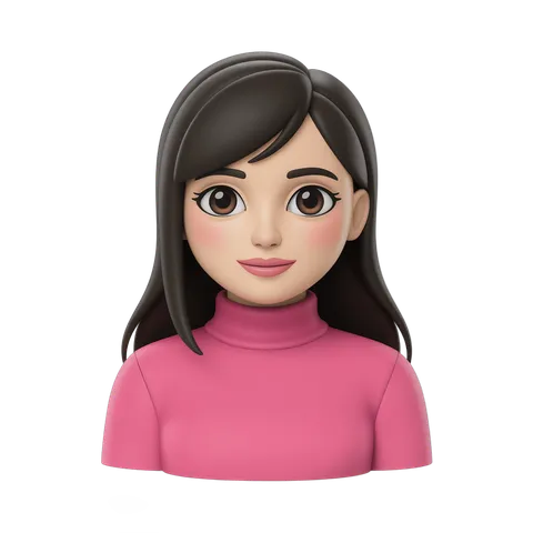 Cartoon woman with long black hair in pink turtleneck isolated transparent background clipart PNG