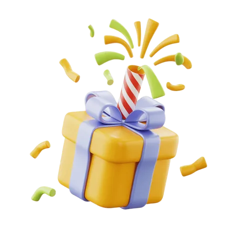 Celebration gift box with popping fireworks confetti for birthday party decoration PNG