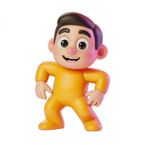 Cheerful cartoon boy character in yellow outfit standing confidently for children illustrations PNG