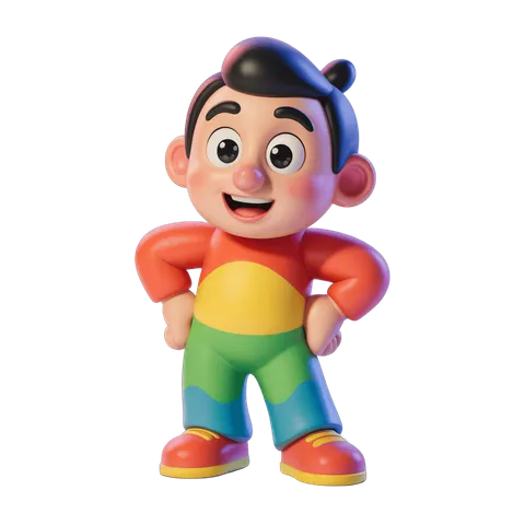 Cheerful cartoon boy character with hands on hips for children illustrations and designs PNG