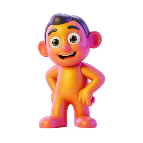 Cheerful cartoon character toy figure with hands on hips isolated transparent background PNG