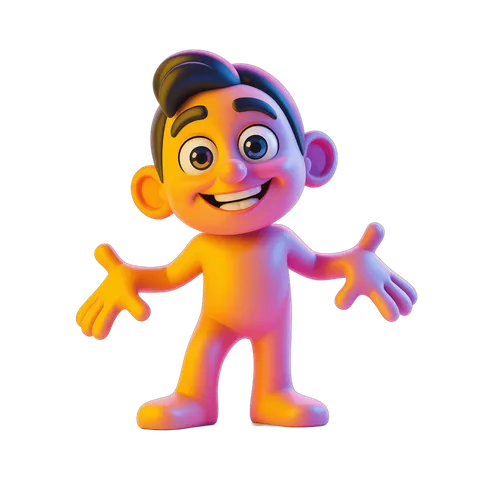 Cheerful cartoon character with arms outstretched for presentations and marketing designs PNG