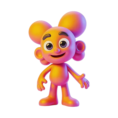 Cheerful cartoon character with big ears waving in 3d isolated clipart PNG