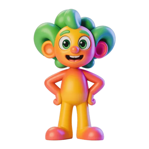 Cheerful cartoon character with green hair posing confidently for illustrations and designs PNG