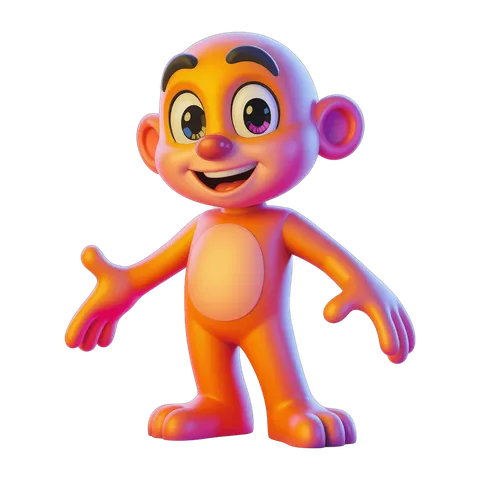 Cheerful cartoon monkey character waving arms for animated projects and illustrations PNG