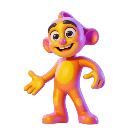 Cheerful cartoon monkey character waving in vibrant colors for digital illustrations PNG