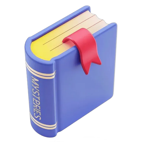 Closed hardcover book with red ribbon bookmark for educational and mystery themes PNG