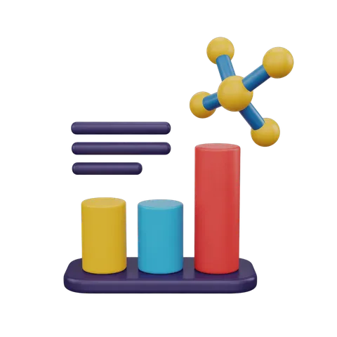 Colorful 3d bar chart with molecular structure graphic element for presentations and reports PNG