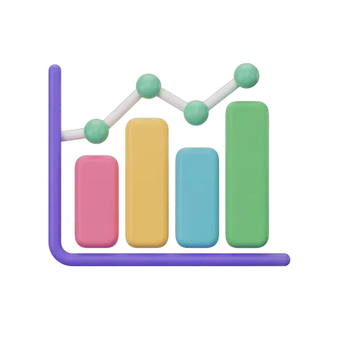 Colorful 3d bar chart with upward trend line for business growth presentations and reports PNG