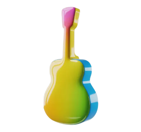 Colorful 3d cartoon guitar icon with transparent background for music education and kids learning materials PNG