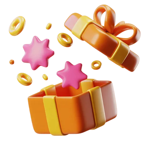Colorful 3d gift box with candy stars and bow for holiday celebration party decoration PNG