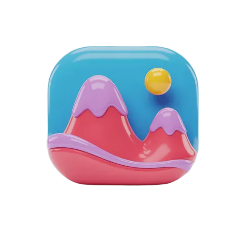 Colorful 3d mountain landscape clipart with yellow ball for educational and creative projects PNG