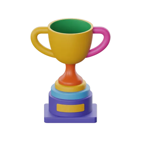Colorful 3d trophy cup with handles for awards ceremony presentation and celebration design PNG
