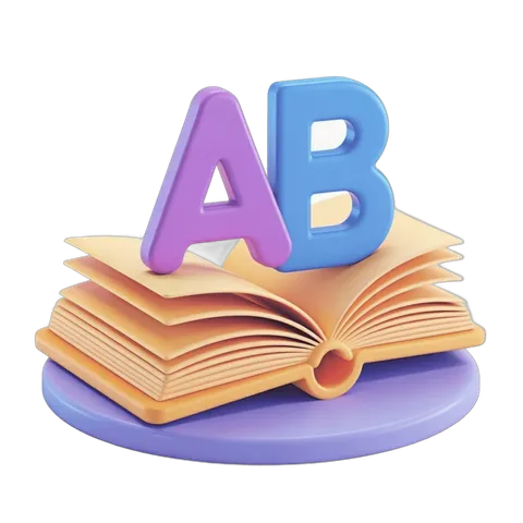 Colorful alphabet blocks on top of an open book for educational and learning materials PNG