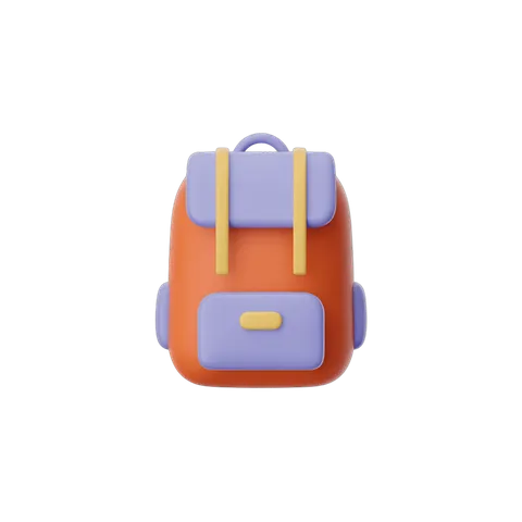 Colorful cartoon backpack with purple accents for kids school supplies and education illustrations PNG