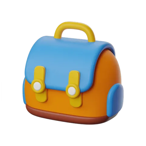 Colorful cartoon backpack with yellow handles and straps for kids educational and school illustrations PNG