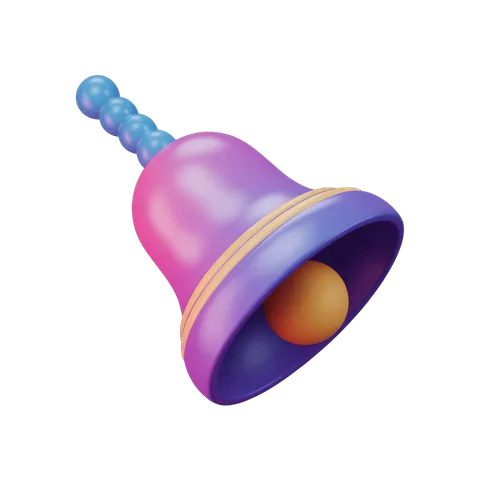 Colorful cartoon bell icon with blue top and purple base for notifications and alerts PNG
