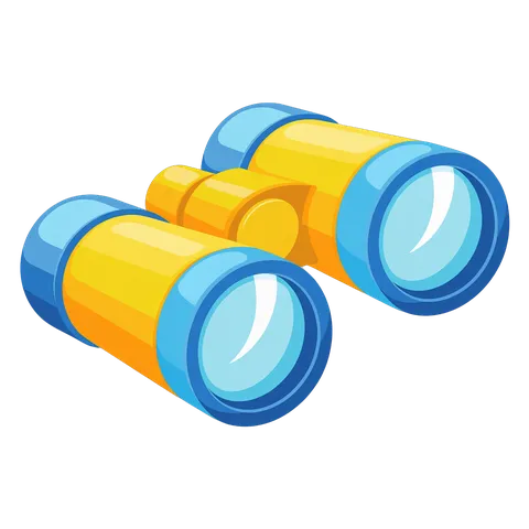 Colorful cartoon binoculars graphic element for travel adventure and exploration marketing designs PNG