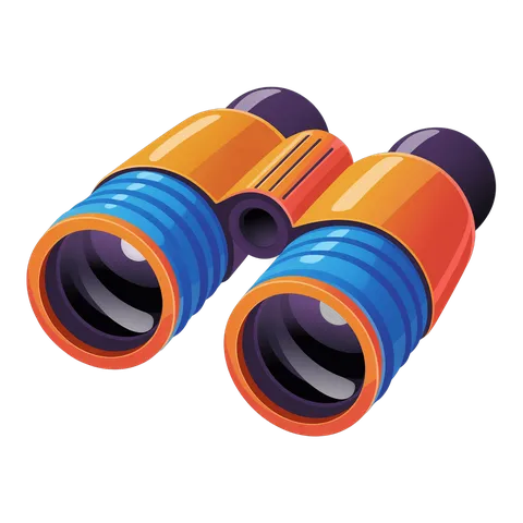 Colorful cartoon binoculars graphic for travel adventure and exploration marketing materials PNG