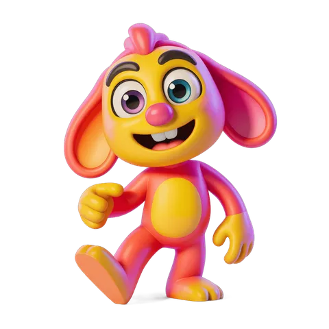 Colorful cartoon bunny character walking cheerfully isolated transparent background PNG