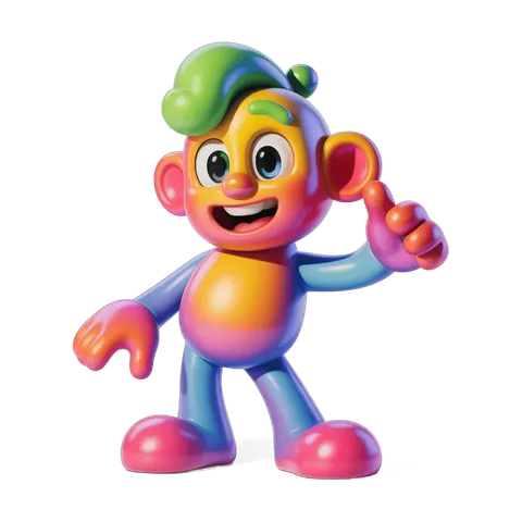 Colorful cartoon character holding ear in cheerful pose for children illustrations PNG