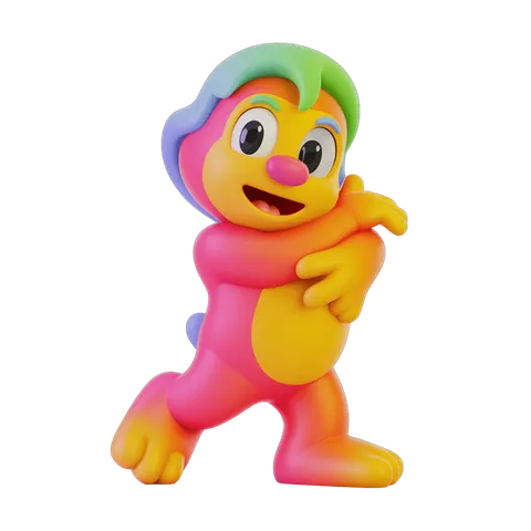 Colorful cartoon character hugging self cheerful isolated clipart transparent background PNG